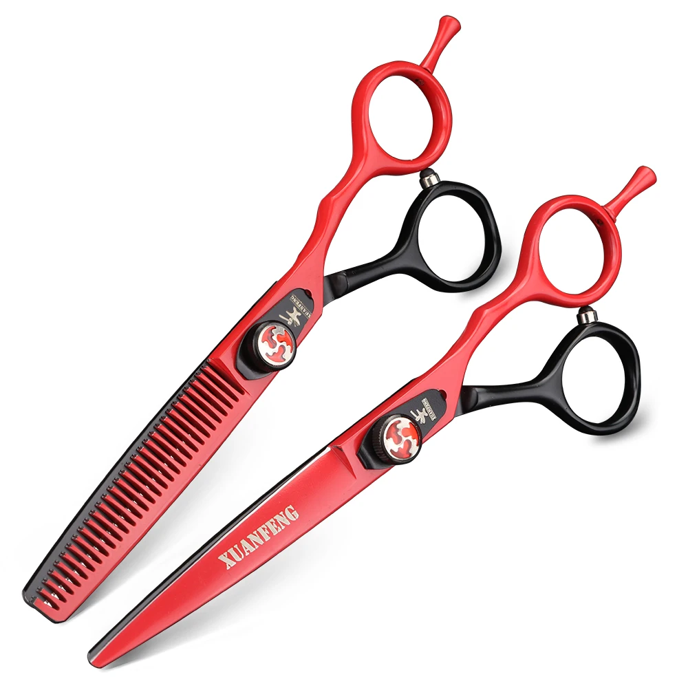 Black red 6 inch hairdresser professional hair scissors set Japanese 440C cutting scissors and thinning scissors
Black red 6 inch hairdresser professional hair scissors set Japanese 440C cutting scissors and thinning scissors