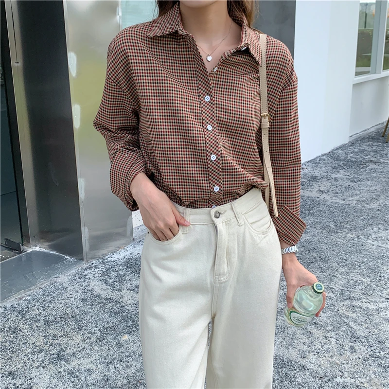 Autumn Women Simple Casual Plaid Shirts Daily All-match Harajuku Spring Clothing Fashion Vintage Blouses
Autumn Women Simple Casual Plaid Shirts Daily All-match Harajuku Spring Clothing Fashion Vintage Blouses