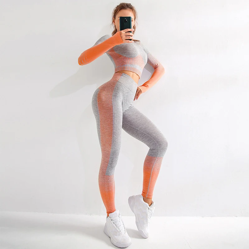 Women Seamless Yoga Set Long Sleeve Crop Top Thumb Hole Running Quick Dry Fitness Workout High Waist Pants Mujer 2 Pcs Suits
Women Seamless Yoga Set Long Sleeve Crop Top Thumb Hole Running Quick Dry Fitness Workout High Waist Pants Mujer 2 Pcs Suits