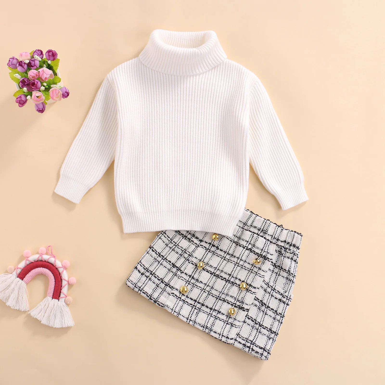 Autumn Kids Girls Casual Outfits Solid Color Long Sleeve Turtleneck Sweater + Plaid Skirt Buttons Spring Clothes
Autumn Kids Girls Casual Outfits Solid Color Long Sleeve Turtleneck Sweater + Plaid Skirt Buttons Spring Clothes