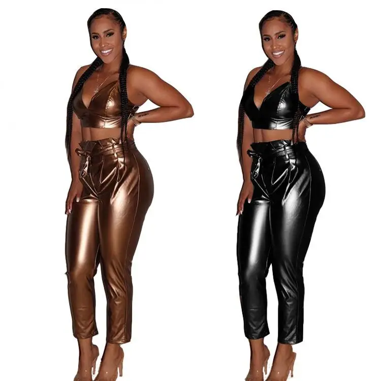Adogirl Sexy Pu 2 Piece Set Spaghett Strap V-enck Crop Top and High Waist Lace Up Ankle Length Pant Women Party Club Outfits
Adogirl Sexy Pu 2 Piece Set Spaghett Strap V-enck Crop Top and High Waist Lace Up Ankle Length Pant Women Party Club Outfits