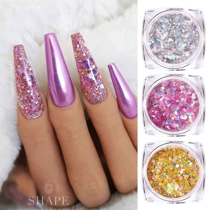 12 pcs Neon Fluorenscence Nail Powder Blue Red Colorful Glitters Set iridescent Flakes Art Sequins Decor | Красота и здоровье