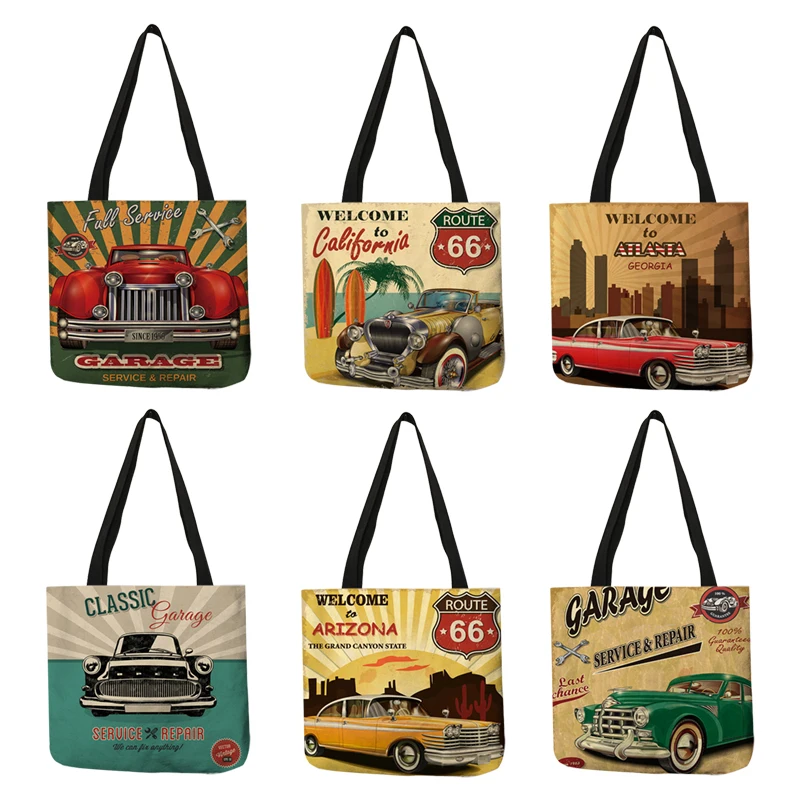 Strong Personalized Cool Shoulder Bag for Women Retro Vehicle Garage Printed Tote Bag Premium Eco Linen Handbag Sac A Main 
Strong Personalized Cool Shoulder Bag for Women Retro Vehicle Garage Printed Tote Bag Premium Eco Linen Handbag Sac A Main