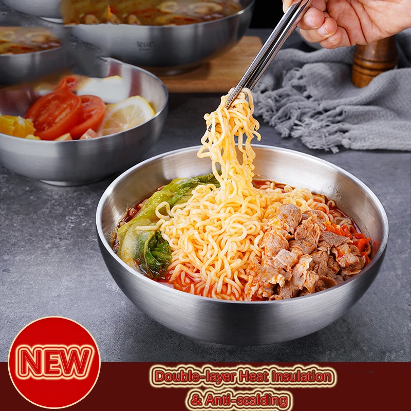 304 Stainless Steel Bowl Household Thickened Double-layer Insulated Big Soup Bowl Large Capacity Instant Noodle Bowl Ramen Bowl
304 Stainless Steel Bowl Household Thickened Double-layer Insulated Big Soup Bowl Large Capacity Instant Noodle Bowl Ramen Bowl