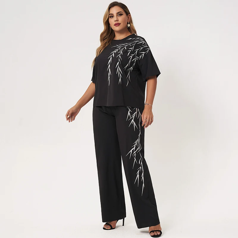 MakFound New Summer Women's Suit Vintage Plus Size White Bamboo Leaves Embroidery O-Neck Black Short Sleeve Maxi Loose Sets
MakFound New Summer Women's Suit Vintage Plus Size White Bamboo Leaves Embroidery O-Neck Black Short Sleeve Maxi Loose Sets