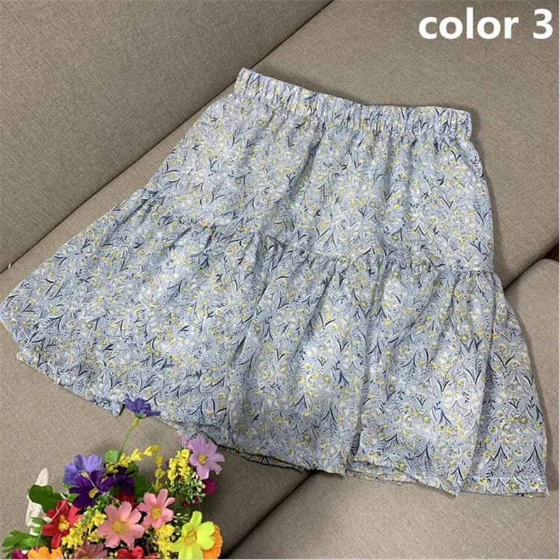 

Women Mini Skirts 2021 Foral Printed Skirts Sweet Girls A-line Cotton Ruffles Pleated Beach Holidays Skirts