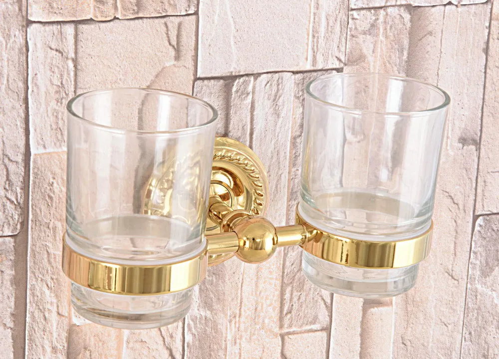 Gold Color Brass Toothbrush Holder With Double Glass Cups Wall Mounted Bathroom Accessories aba600
Gold Color Brass Toothbrush Holder With Double Glass Cups Wall Mounted Bathroom Accessories aba600