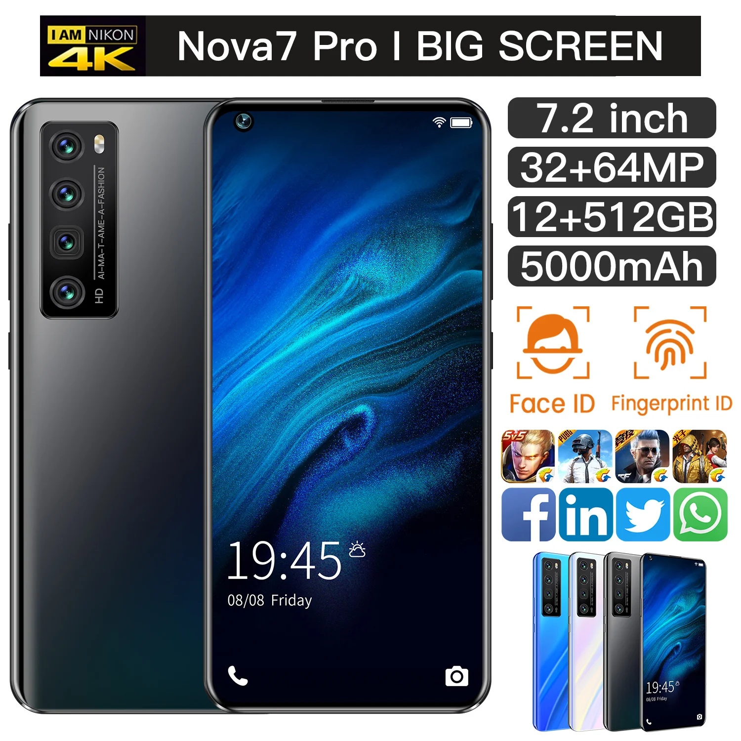 Smartphone HUAWE Nova7 Pro 7.2 " 64MP Android 10 Mobile Phone 12GB 512GB Newest 5G Dual SIM Card 5000mAh Global Version GPS WiFi
Smartphone HUAWE Nova7 Pro 7.2 " 64MP Android 10 Mobile Phone 12GB 512GB Newest 5G Dual SIM Card 5000mAh Global Version GPS WiFi