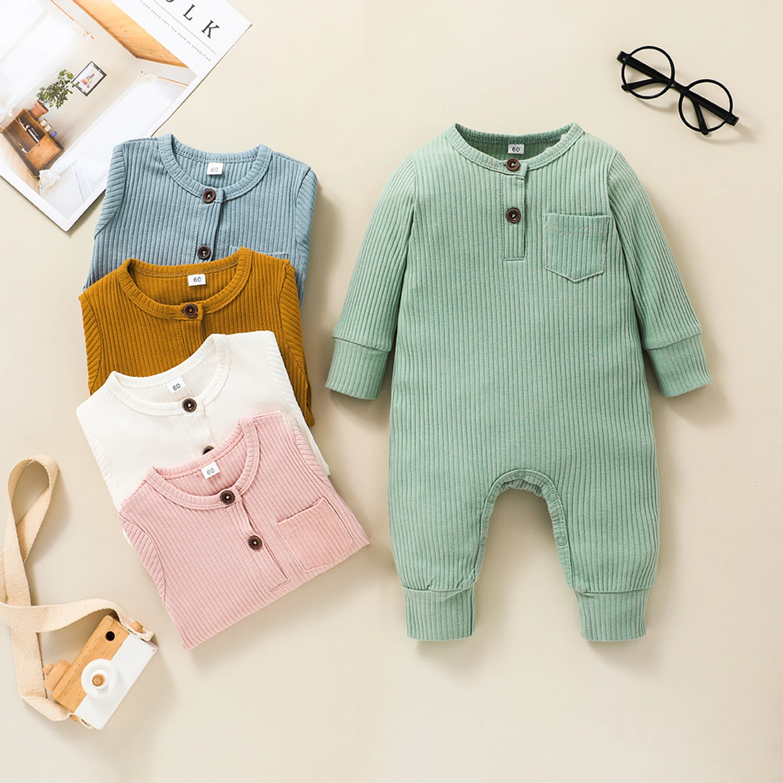 New Baby Solid Color Ribbed Romper Long Sleeve O-neck Jumpsuit with Pocket for Spring Fall
New Baby Solid Color Ribbed Romper Long Sleeve O-neck Jumpsuit with Pocket for Spring Fall
