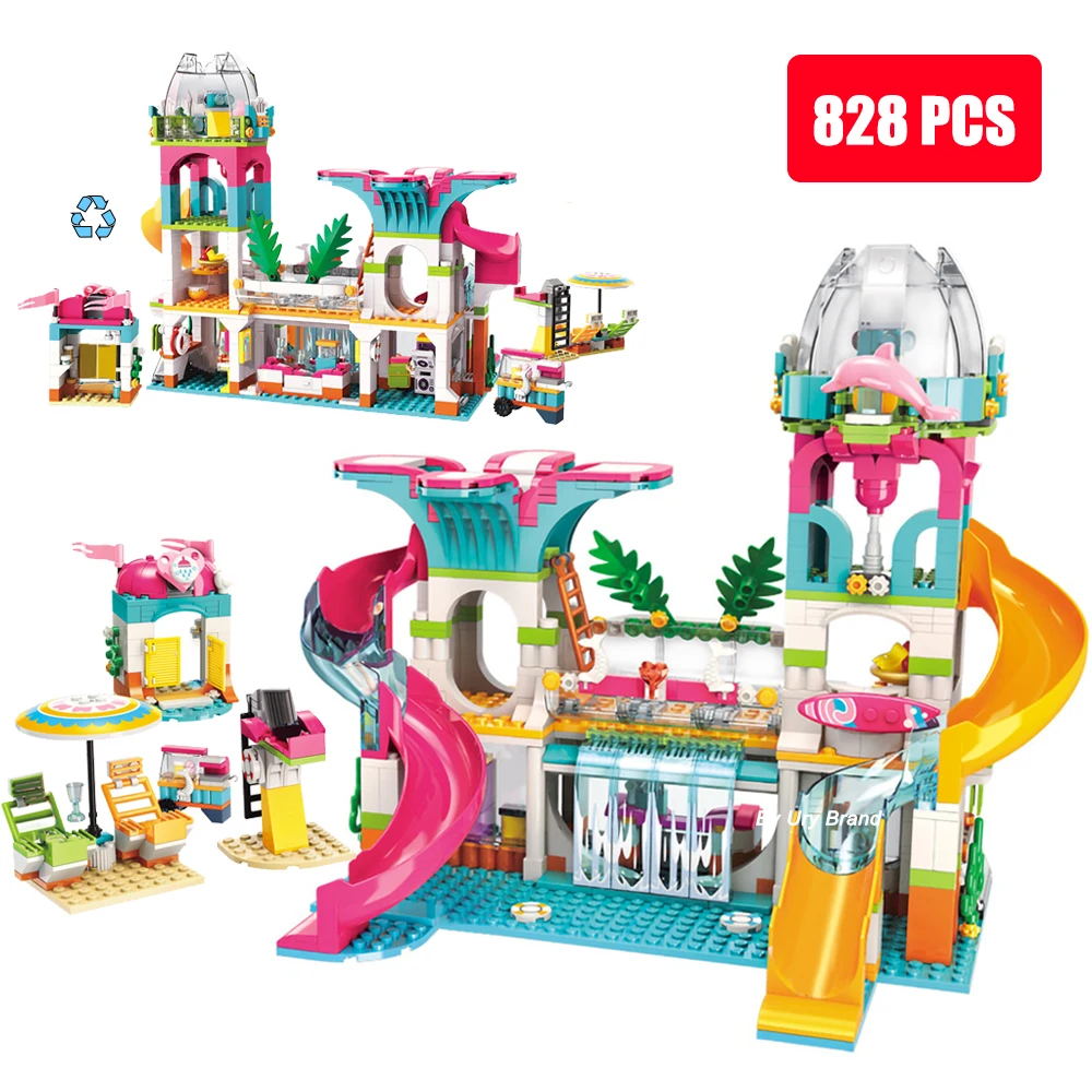Friends Modern Princess Beach Sunshine Paradise House Castle Sets Water Park Slide Dolls DIY Building Blocks Toys for Girls Gift
Friends Modern Princess Beach Sunshine Paradise House Castle Sets Water Park Slide Dolls DIY Building Blocks Toys for Girls Gift