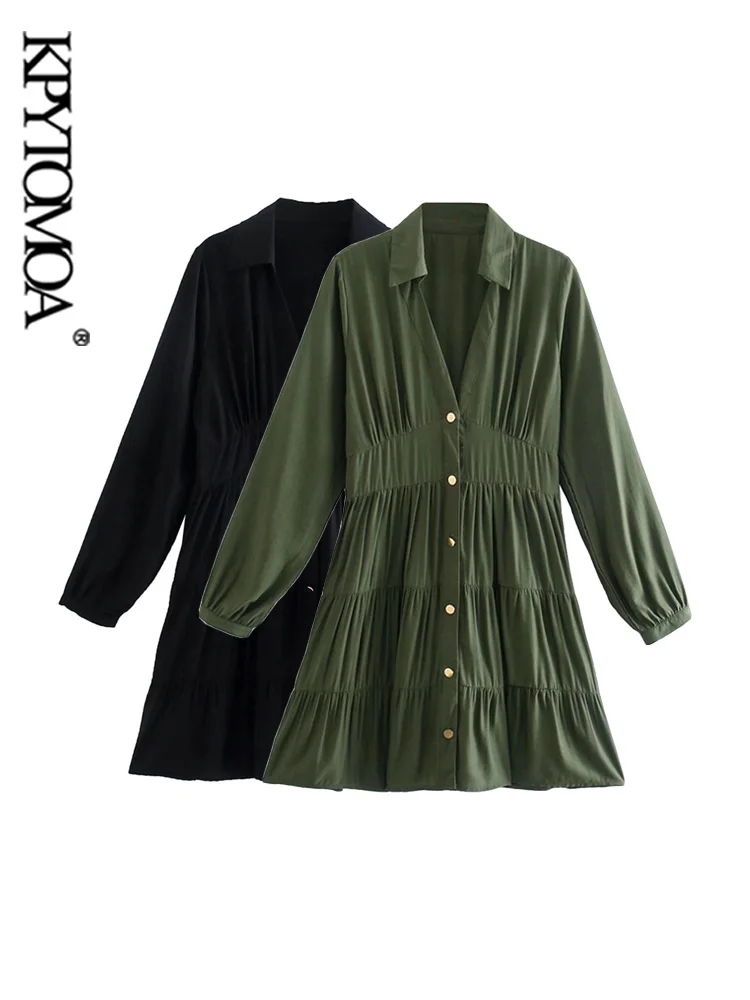 KPYTOMOA Women Chic Fashion With Panels Pleated Mini Shirt Dress Vintage Long Sleeve Button-up Female Dresses Vestidos Mujer 
KPYTOMOA Women Chic Fashion With Panels Pleated Mini Shirt Dress Vintage Long Sleeve Button-up Female Dresses Vestidos Mujer