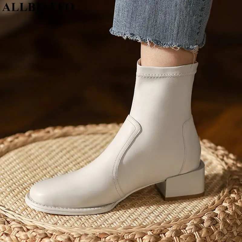 ALLBITEFO Comfortable Elastic Material+ Genuine Leather Ankle Boots Thick Heel Fashion High Heel Boots Shoes Autumn Women Boots
ALLBITEFO Comfortable Elastic Material+ Genuine Leather Ankle Boots Thick Heel Fashion High Heel Boots Shoes Autumn Women Boots
