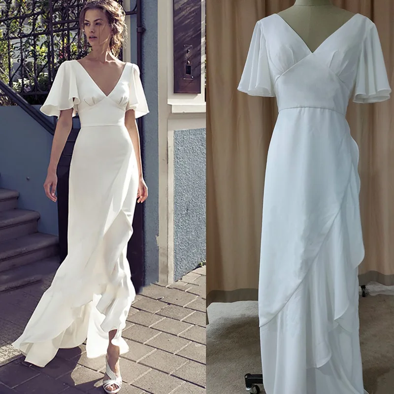 Slim Wedding Dresses Long Sexy V Neck Summer Boho Beach White Bride Gowns Plus Size Chiffon Vestidos de Novia
Slim Wedding Dresses Long Sexy V Neck Summer Boho Beach White Bride Gowns Plus Size Chiffon Vestidos de Novia