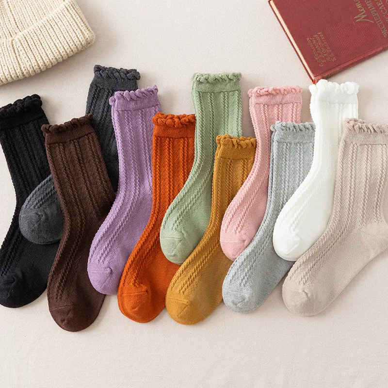 Pure Color Woman Socks Japanese Style High Elasticity 1Pair Cotton Mid Tube Socks Ruffle Frilly Cute Breathable
Pure Color Woman Socks Japanese Style High Elasticity 1Pair Cotton Mid Tube Socks Ruffle Frilly Cute Breathable