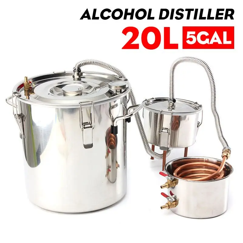 

5 Gallon 20L 3 Pot Distiller Moonshine Alcohol Still Stainless Copper DIY Home Brew Water Wine Brandy Essential Oil Brewing Kit
