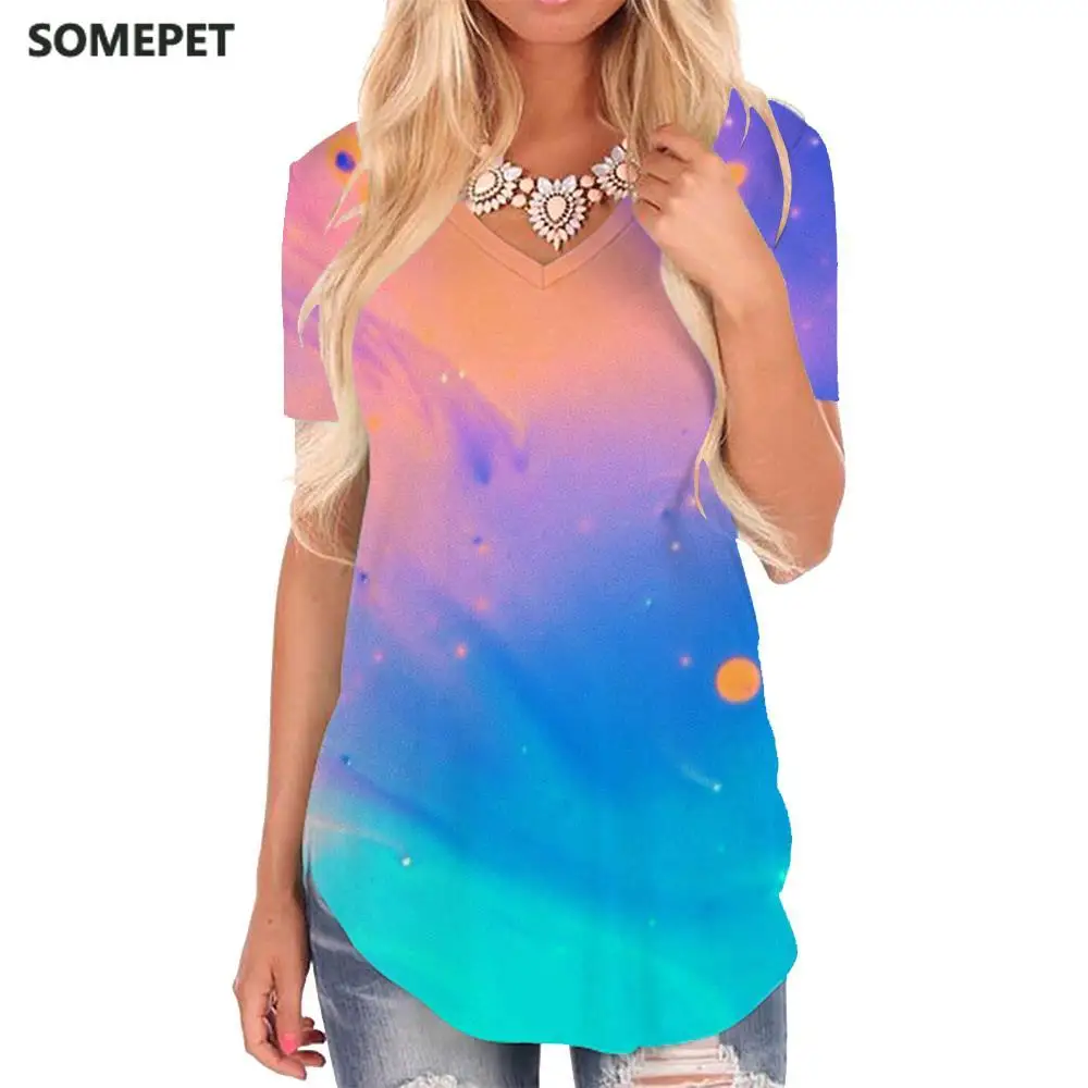SOMEPET Colorful T-shirt women Painting Funny T shirts Creativity V-neck Tshirt Art Tshirts Printed Womens Clothing Fashion 
SOMEPET Colorful T-shirt women Painting Funny T shirts Creativity V-neck Tshirt Art Tshirts Printed Womens Clothing Fashion