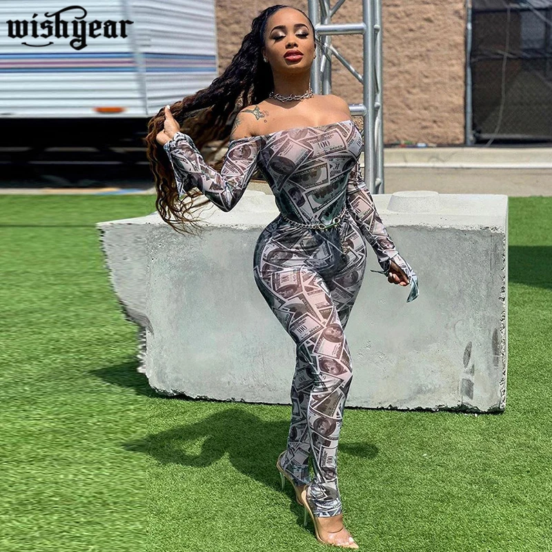 Wishyear Fashion Print Sheer Mesh Jumpsuit Women Sexy Off Shoulder Long Flare Sleeve Skinny Romper Night Club Overall Outfits
Wishyear Fashion Print Sheer Mesh Jumpsuit Women Sexy Off Shoulder Long Flare Sleeve Skinny Romper Night Club Overall Outfits