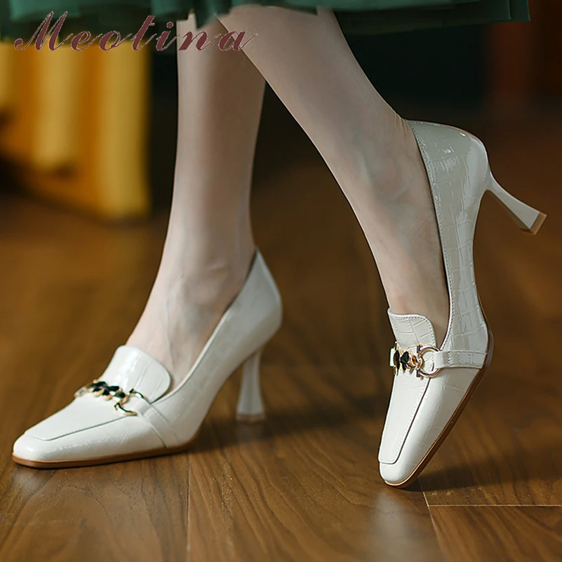 Meotina Women Genuine Leather Shoes Square Toe Thin Heels Pumps Chain High Heel Fashion Ladies Footwear Spring Autumn Beige 39
Meotina Women Genuine Leather Shoes Square Toe Thin Heels Pumps Chain High Heel Fashion Ladies Footwear Spring Autumn Beige 39