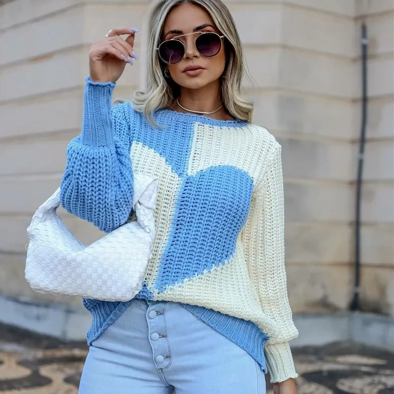 Elegant Lady O-neck Loving Heart Patchwork Knitted Sweater Casual Autumn Winter Contrast Color Streetwear Pullovers Tops Jumper
Elegant Lady O-neck Loving Heart Patchwork Knitted Sweater Casual Autumn Winter Contrast Color Streetwear Pullovers Tops Jumper