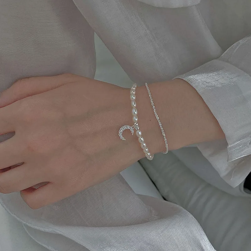 Adjustable Round Moon Pendant Zircon Flash Sand Chain Pearl Beads Double Chain Bracelet For Women Girls Elegant Jewelry
Adjustable Round Moon Pendant Zircon Flash Sand Chain Pearl Beads Double Chain Bracelet For Women Girls Elegant Jewelry