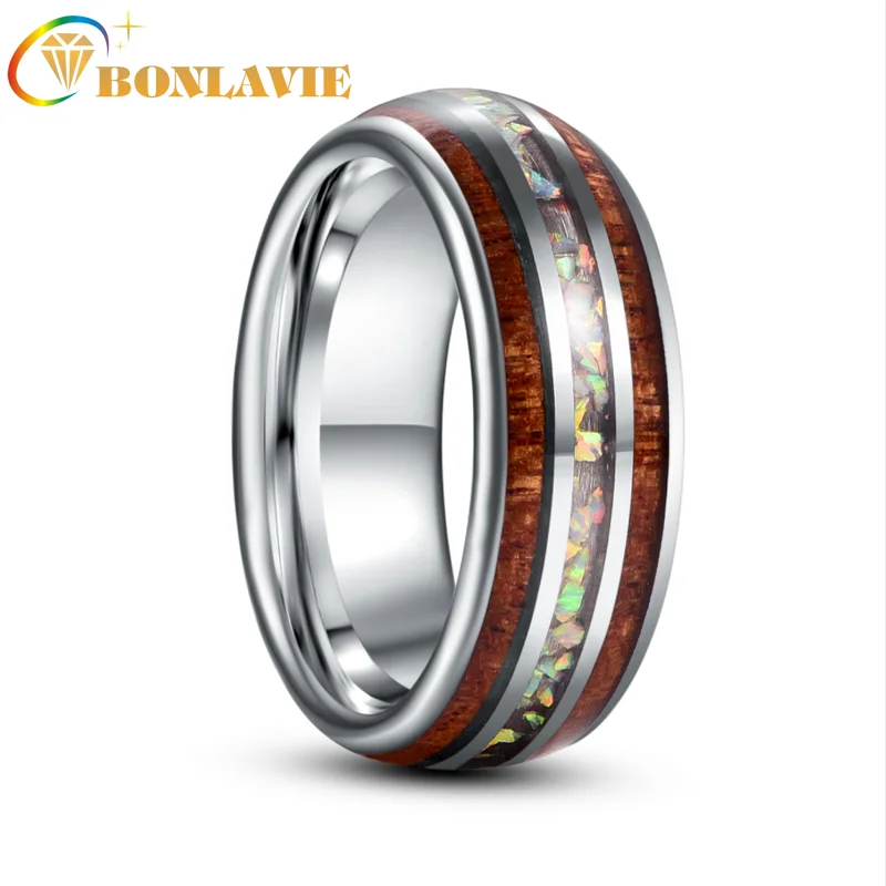 BONLAVIE 8mm Inlaid Wood Grain Opal Steel Dome Tungsten Carbide Ring Men's Fashion Wedding Jewelry Best Gift
BONLAVIE 8mm Inlaid Wood Grain Opal Steel Dome Tungsten Carbide Ring Men's Fashion Wedding Jewelry Best Gift