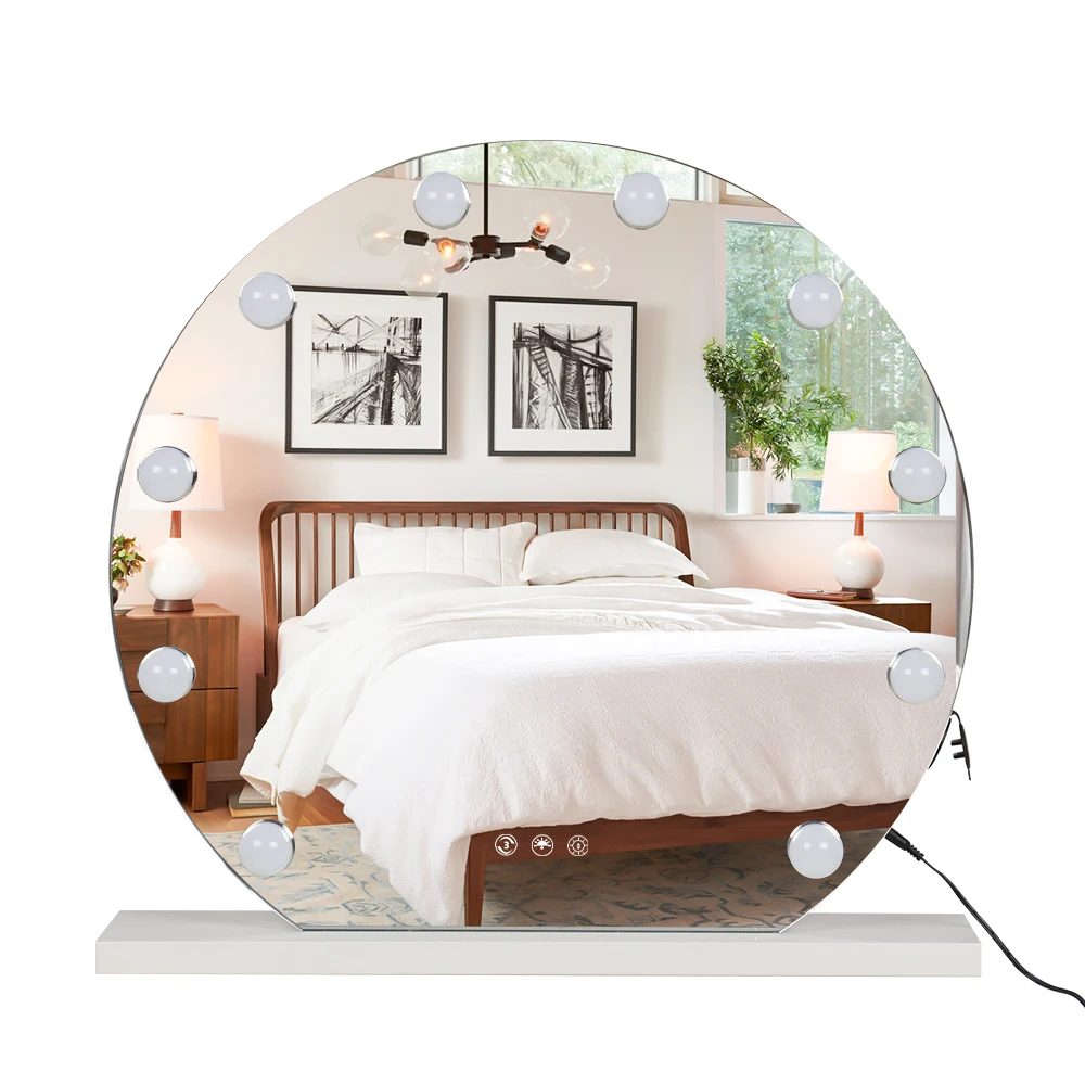 Round Hollywood Desktop Mirror Makeup Mirror with Frame 12 Bulbs-White Square Base
Round Hollywood Desktop Mirror Makeup Mirror with Frame 12 Bulbs-White Square Base