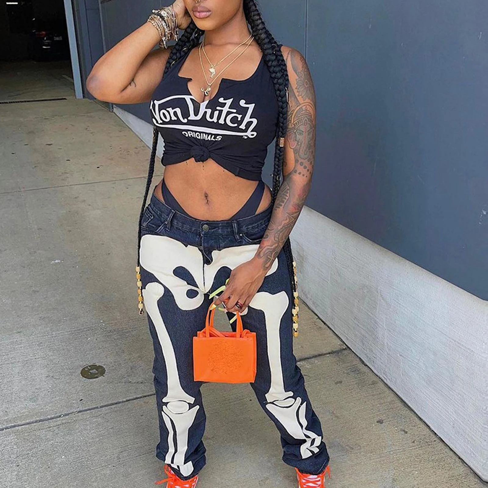 New Women Fashion Casual Pants Halloween Jeans Black Skeleton Printed Pattern Mid-waist Trousers Autumn Winter Streetwears
New Women Fashion Casual Pants Halloween Jeans Black Skeleton Printed Pattern Mid-waist Trousers Autumn Winter Streetwears