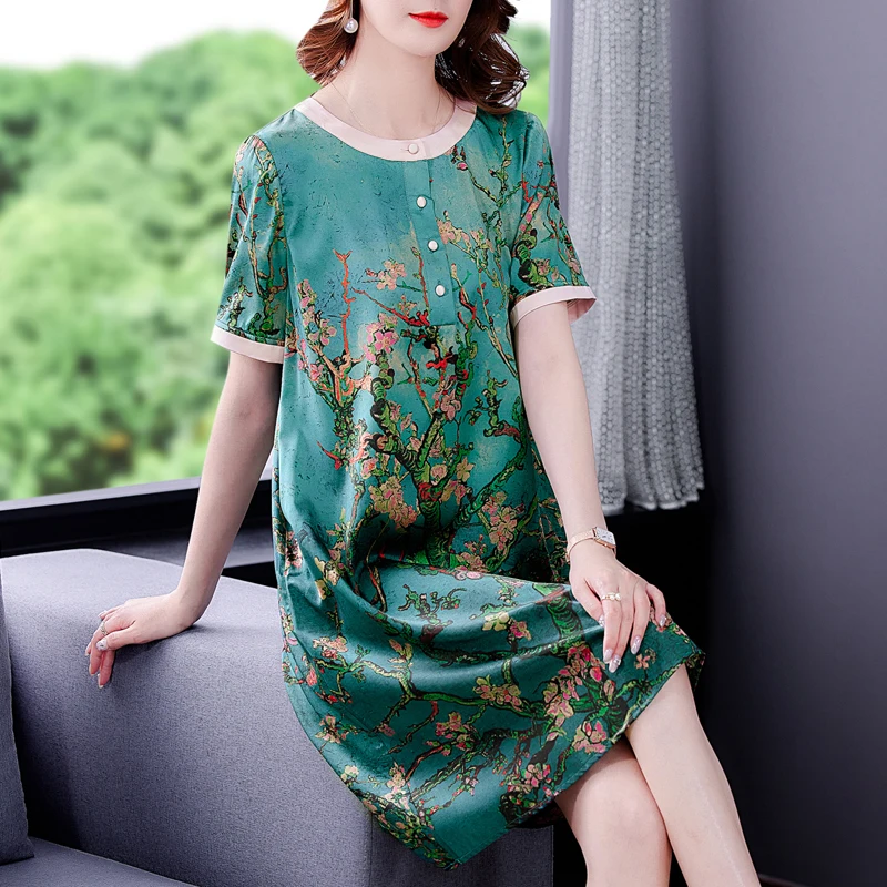 2021 Summer Women Loose Casual Print L-5XL Beach Dresses Vintage Floral Mulberry Silk Midi Sundress Elegant Slim Party Vestidos
2021 Summer Women Loose Casual Print L-5XL Beach Dresses Vintage Floral Mulberry Silk Midi Sundress Elegant Slim Party Vestidos