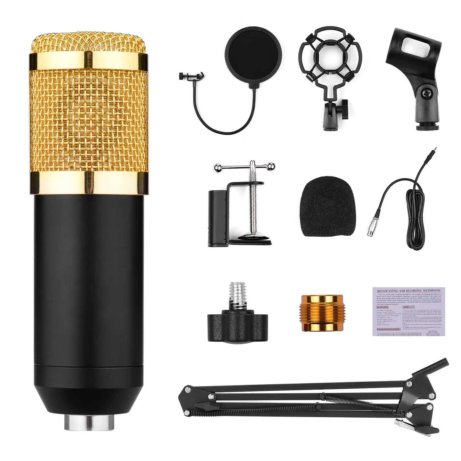 Broadcast Condenser Microphone Kit with Mic Windscreen Shock Mount Suspension Scissor Arm Stand Clamp Pop Filter Audio Cable mic
Broadcast Condenser Microphone Kit with Mic Windscreen Shock Mount Suspension Scissor Arm Stand Clamp Pop Filter Audio Cable mic