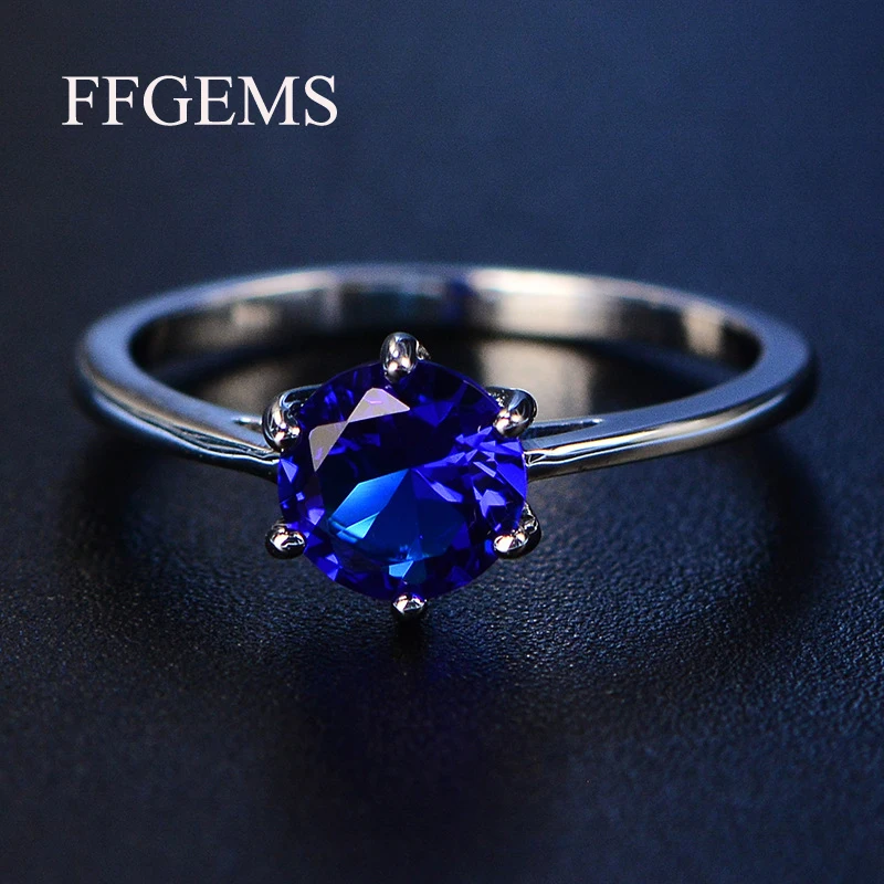 

FFGems драгоценные камни аметист серебряное кольцо синий сапфир рубин кольцо серебро 925 ювелирные изделия Аквамарин Кольца для женщин обручал...