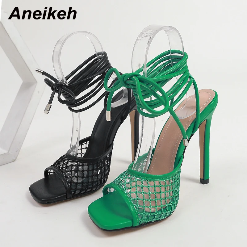 Aneikeh Shoes For Women Fashion PVC Stitching Mesh Cutout Sexy Thin High Heel Ankle Cross-Tied Square Open Toe Modern Sandals
Aneikeh Shoes For Women Fashion PVC Stitching Mesh Cutout Sexy Thin High Heel Ankle Cross-Tied Square Open Toe Modern Sandals