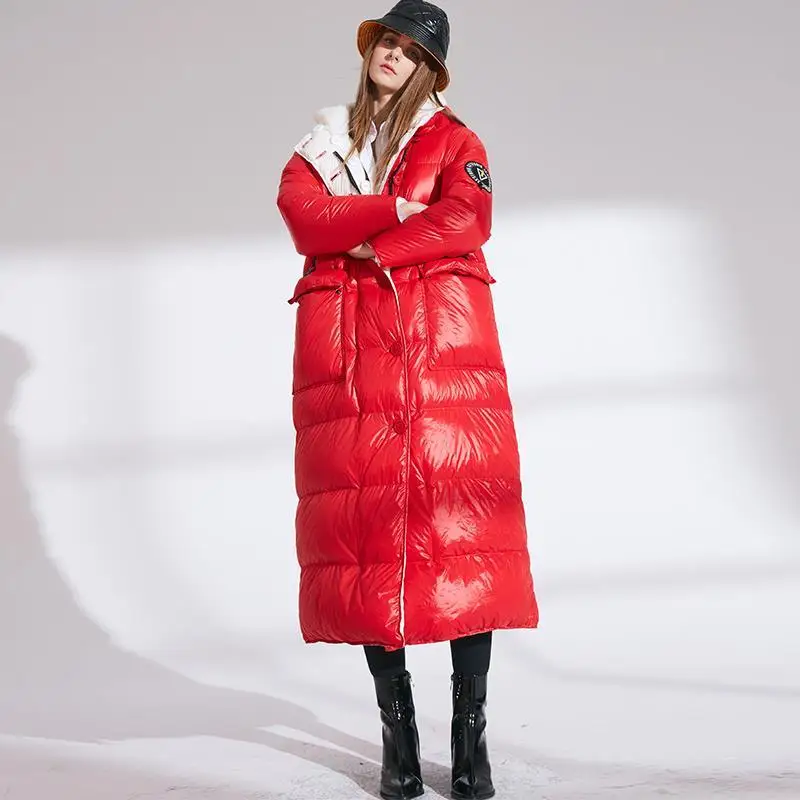 Женский пуховик с капюшоном Heydress красный длинный белого цвета зимний 2019|Женские