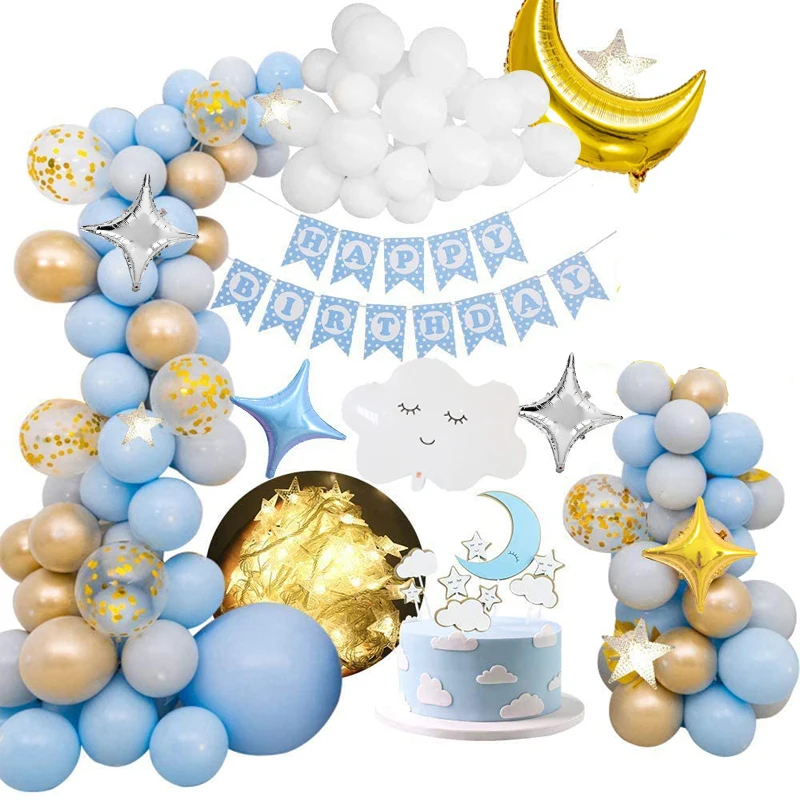 65pcs/Set Blue Sky Theme Birthday Party Decorations Kids Boy Girl Birthday Banner Cloud Balloon With Light 1st Birthday Supplies 
65pcs/Set Blue Sky Theme Birthday Party Decorations Kids Boy Girl Birthday Banner Cloud Balloon With Light 1st Birthday Supplies
