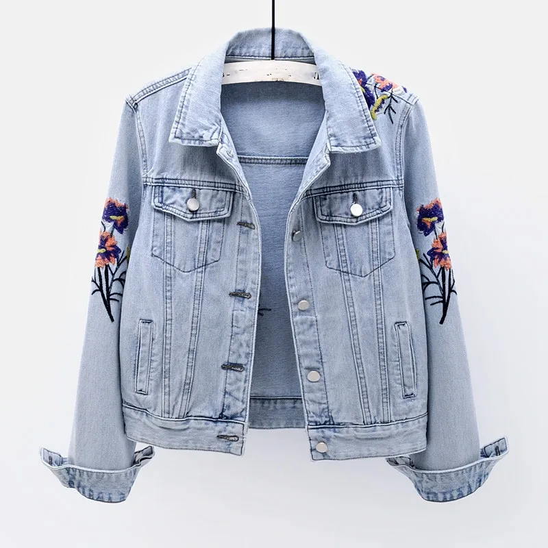 Long Sleeved Turn-Down Collar Denim Jacket Spring And Autumn Korean Casual Embroidery Female Streetwear Coats Outerwear
Long Sleeved Turn-Down Collar Denim Jacket Spring And Autumn Korean Casual Embroidery Female Streetwear Coats Outerwear