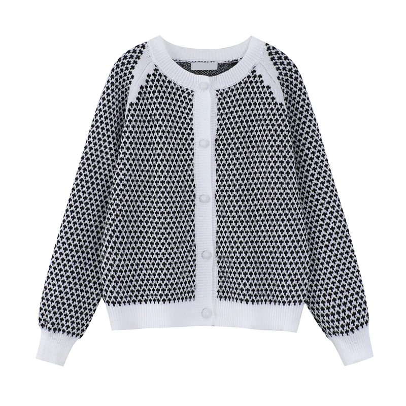 Classic Retro Hit Color Houndstooth Knitted Sweater Cardigan Women Autumn Winter Loose Round Neck Long Sleeve Tops Jacket Female
Classic Retro Hit Color Houndstooth Knitted Sweater Cardigan Women Autumn Winter Loose Round Neck Long Sleeve Tops Jacket Female