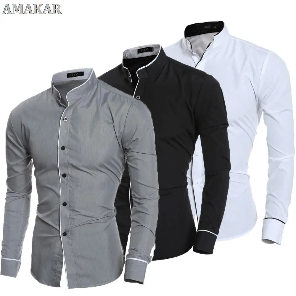 Men Stand Collar Shirt Long Sleeve Turn Down Collar Slim Pure Colors Solid Fit Business Shirts Male
Men Stand Collar Shirt Long Sleeve Turn Down Collar Slim Pure Colors Solid Fit Business Shirts Male