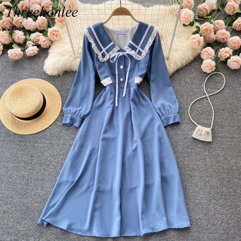 Japanese Gentle Women's Dress 2021 New Autumn Big Lapel Long-sleeved Lace-up Waist Retro Girl Sweet Midi Dresses Vestidos
Japanese Gentle Women's Dress 2021 New Autumn Big Lapel Long-sleeved Lace-up Waist Retro Girl Sweet Midi Dresses Vestidos