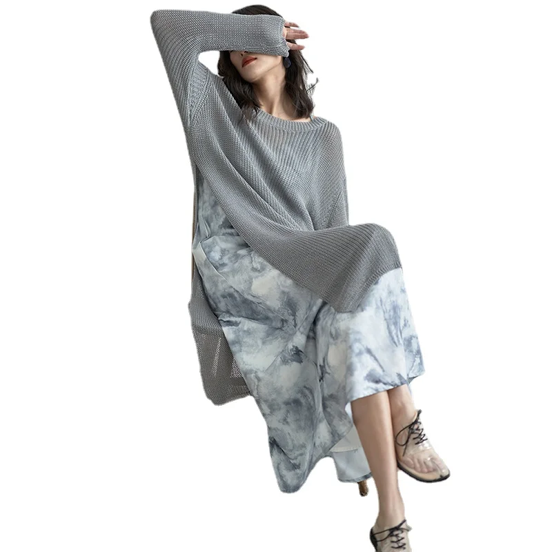 Women Gray Long Slit Knitting Oversize Dresses Women's New Round Neck Sleeve Loose Fit Fashion Tide Spring Autumn Clothing 2021
Women Gray Long Slit Knitting Oversize Dresses Women's New Round Neck Sleeve Loose Fit Fashion Tide Spring Autumn Clothing 2021