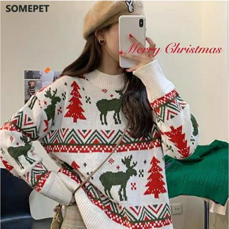 2020 Autumn Winter Christmas Sweaters Retro Fashion Knitted Jumper Lazy Style Ladies Pullovers Loose Xmas Thick Sweater Jerseys
2020 Autumn Winter Christmas Sweaters Retro Fashion Knitted Jumper Lazy Style Ladies Pullovers Loose Xmas Thick Sweater Jerseys
