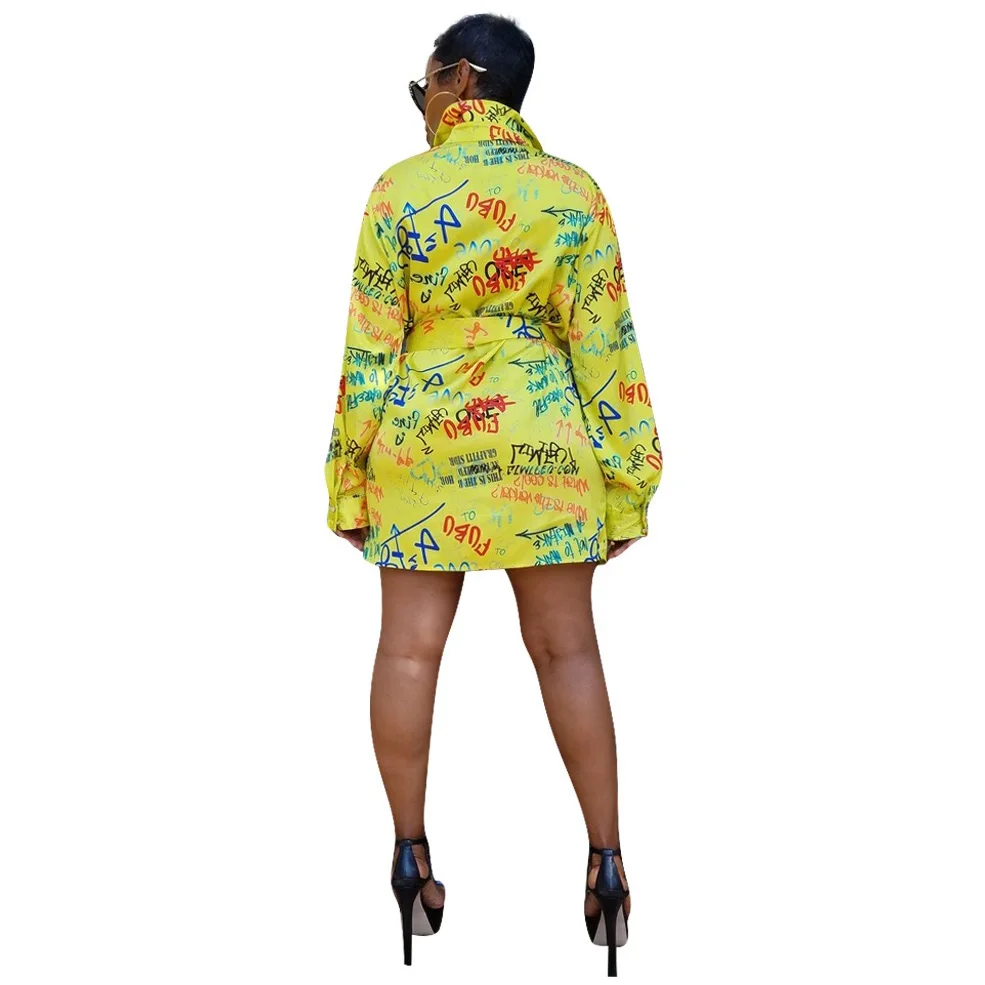 African Causal Shirts Dresses For Women Yellow Letter Print Turn Down Collar Full Sleeve Causal Mini Length Evening Vestidos New
African Causal Shirts Dresses For Women Yellow Letter Print Turn Down Collar Full Sleeve Causal Mini Length Evening Vestidos New