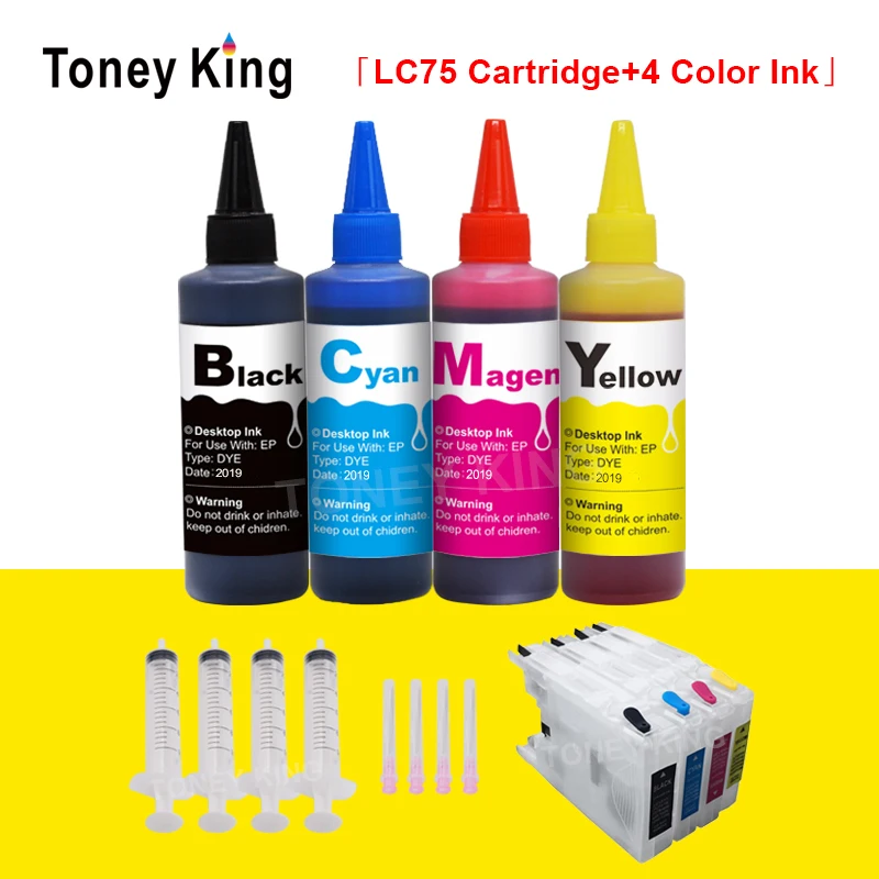 Toney King LC 75 12 40 71 73 400 1220 1240 Refillable Ink Cartridge + 4 Bottle Color Ink for Brother MFC-J6710CDW J5910 Printer
Toney King LC 75 12 40 71 73 400 1220 1240 Refillable Ink Cartridge + 4 Bottle Color Ink for Brother MFC-J6710CDW J5910 Printer
