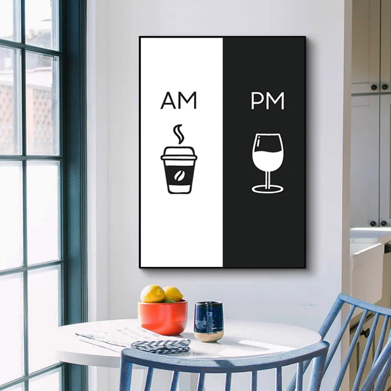 Modern Wall Art Picture Am Coffee PM Wine Sign Posters and Prints Kitchen Restaurant Nordic Style Canvas Painting Cuadros Decor
Modern Wall Art Picture Am Coffee PM Wine Sign Posters and Prints Kitchen Restaurant Nordic Style Canvas Painting Cuadros Decor