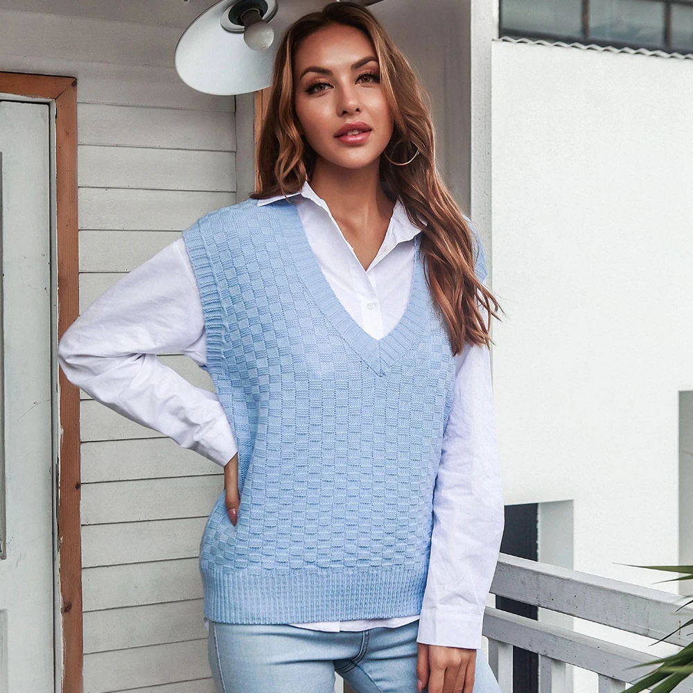 2021 Women Autumn Sweater Vest Solid Casual Sleeveless Pullovers Korean Elegant V Neck Knitted Vest Tank Tops Tunics Knitwear
2021 Women Autumn Sweater Vest Solid Casual Sleeveless Pullovers Korean Elegant V Neck Knitted Vest Tank Tops Tunics Knitwear