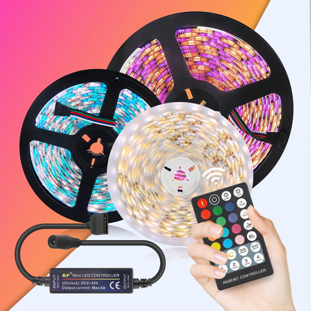 5M LED Strip Light RGB RGBW RGBWW Tape Diode Neon Ribbon CCT 12V SMD5050 Flexible Light String With RF Controller Adapter
5M LED Strip Light RGB RGBW RGBWW Tape Diode Neon Ribbon CCT 12V SMD5050 Flexible Light String With RF Controller Adapter