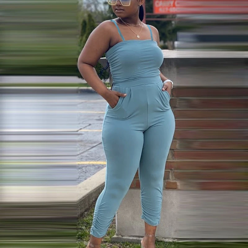 Women Summer Overalls Solid Spaghetti Strap Pocket Design Casual Jumpsuit 
Women Summer Overalls Solid Spaghetti Strap Pocket Design Casual Jumpsuit