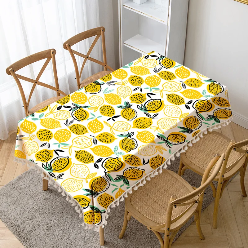 

Lemon Printed Table Cloth Tassel Waterproof Tablecloth Thick Rectangular Manteles Mesa Nappe Wedding Decorate Coffee Table Cover