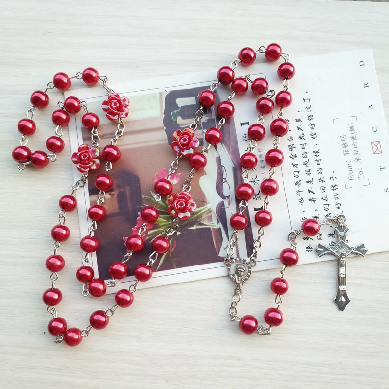 QIGO Rose Glass Pearl Rosary Cross Necklace Long Catholic Religious Prayer Jewelry Four Colors
QIGO Rose Glass Pearl Rosary Cross Necklace Long Catholic Religious Prayer Jewelry Four Colors