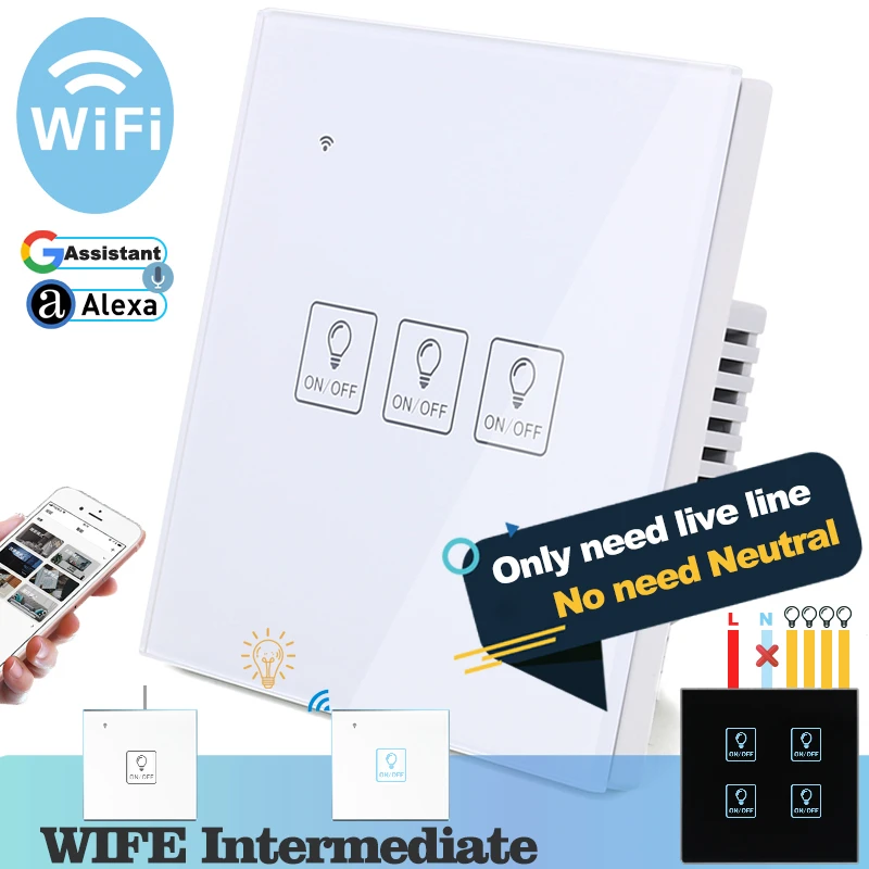 (No need neutral) WIFI Touch Light Wall Switch White Glass Blue LED Smart Home Phone Control 3 Gang 2 Way Alexa Google Home
(No need neutral) WIFI Touch Light Wall Switch White Glass Blue LED Smart Home Phone Control 3 Gang 2 Way Alexa Google Home