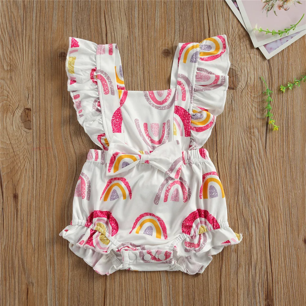 WenaZao Infant Toddler Newborn Baby Girl Rainbow Print Jumpsuit with Ruffles Sleeveless Square Collar Elastic Waist Short Romper
WenaZao Infant Toddler Newborn Baby Girl Rainbow Print Jumpsuit with Ruffles Sleeveless Square Collar Elastic Waist Short Romper