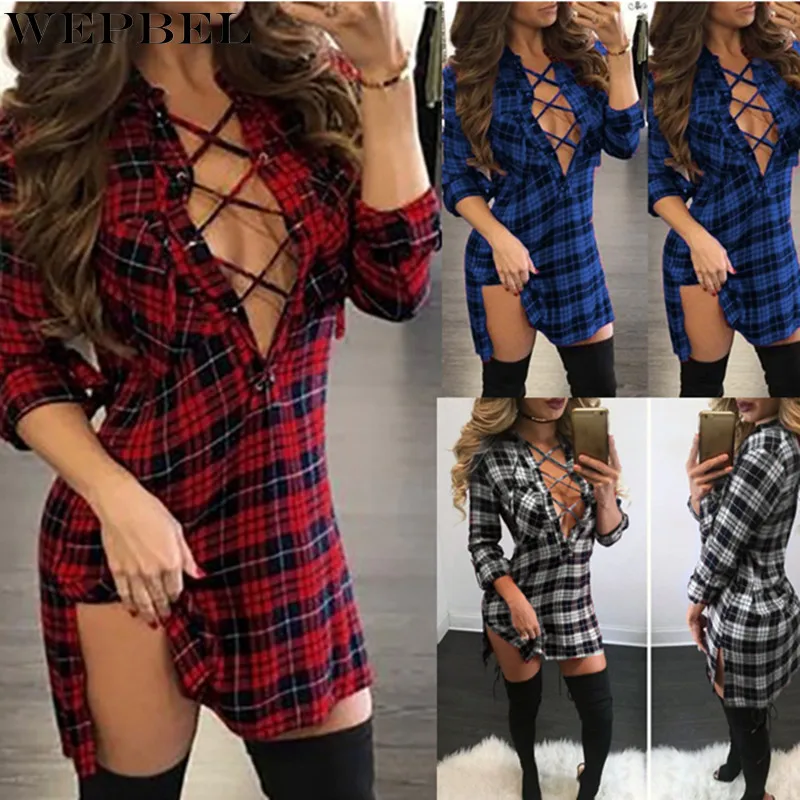 WEPBEL Dress Women's Sexy Plaid Bandage Straight Dress Spring and Summer Fashion V-neck Hollow Out Long Sleeve Split Dress 
WEPBEL Dress Women's Sexy Plaid Bandage Straight Dress Spring and Summer Fashion V-neck Hollow Out Long Sleeve Split Dress